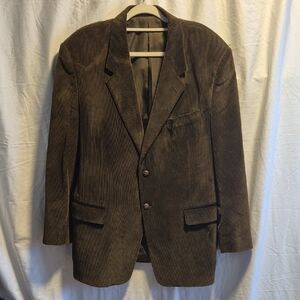 Vintage Monsieur Adolfo solid Brown Corduroy Men's Blazer 44R 6 pockets